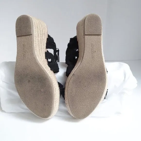 Minnetonka Black Suede Gladiator Style Wedge Sandals with Tassles &amp; Fringes Sz8