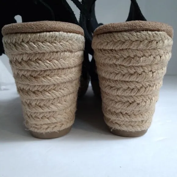 Minnetonka Black Suede Gladiator Style Wedge Sandals with Tassles &amp; Fringes Sz8