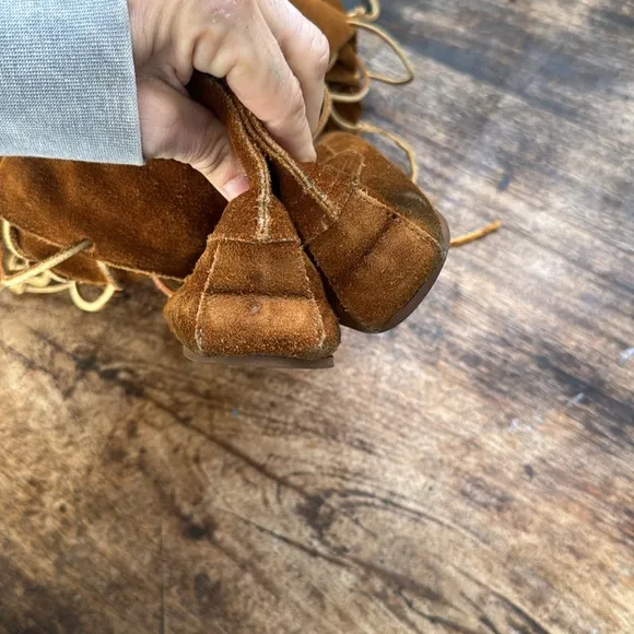 Minnetonka brown suede front leather lace up  moccasin flat boots size 8