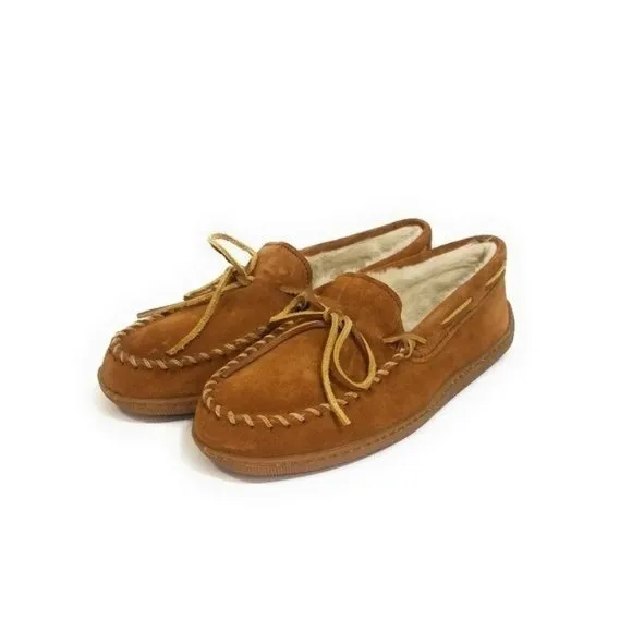 Minnetonka Mens Piled Lined Hardsole Classic Suede Moccasins Size 10