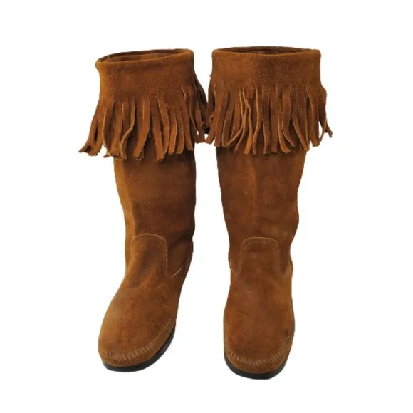 Minnetonka Moccasins Vintage Womens Fringed Suede Boots. Size 8