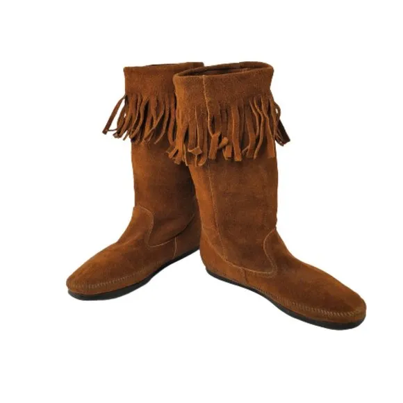 Minnetonka Moccasins Vintage Womens Fringed Suede Boots. Size 8