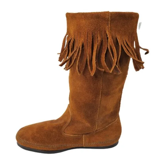 Minnetonka Moccasins Vintage Womens Fringed Suede Boots. Size 8