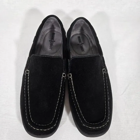 MINNETONKA Old Money BLACK Suede Leather Mocs Loafers Penny Driver Men's Size 9.