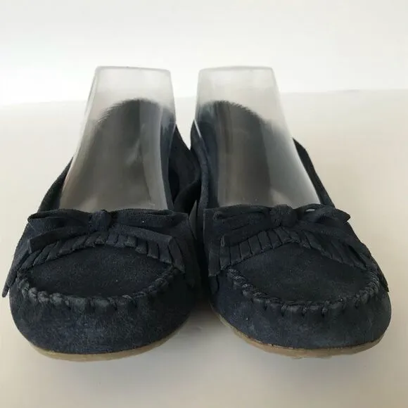 Minnetonka Sz 8.5 Navy Moccasins Flats Leather