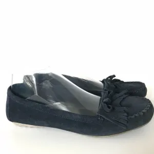 Minnetonka Sz 8.5 Navy Moccasins Flats Leather