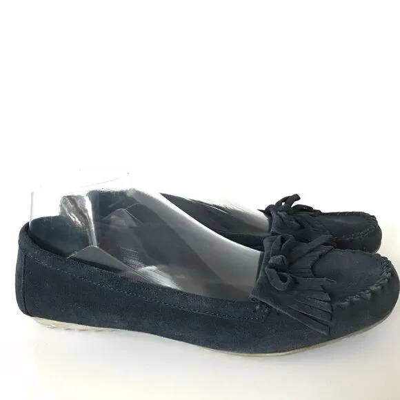 Minnetonka Sz 8.5 Navy Moccasins Flats Leather