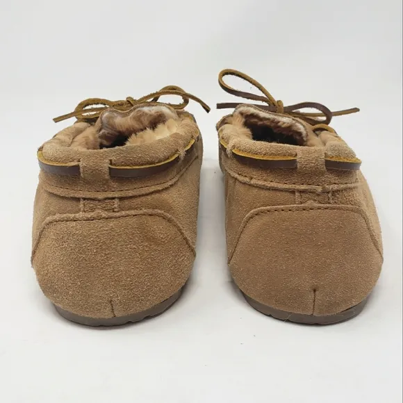 Minnetonka Tan Suede Leather Moccasins Womens Size 10 Slip On Leather Tie Front