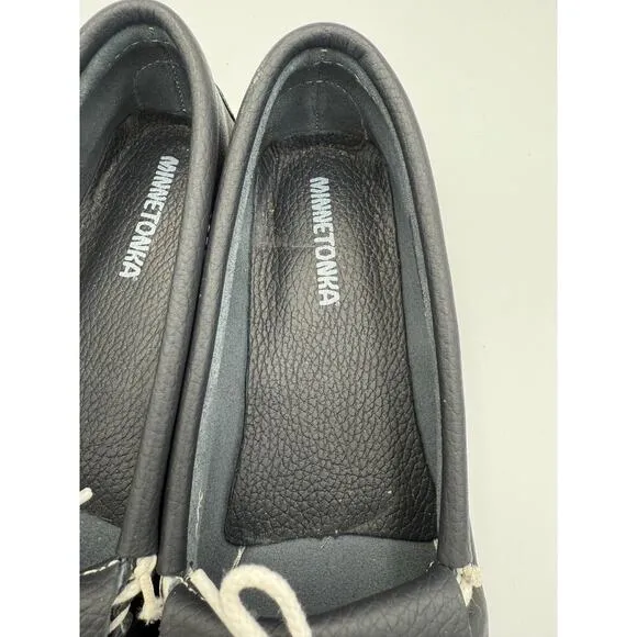 Minnetonka Thunderbird Leather Boat Moccasin Navy 9.5