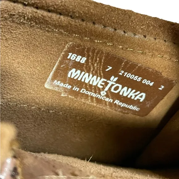 MINNETONKA Two-Layer Fringe Mid-Calf Boots in Brown Suede Moccasin Size 7