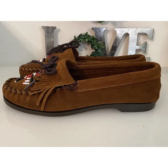 Minnetonka Women's Leather Moccasin W/ Thunderbird Beading Shoes Flats Sz 6 NWOB