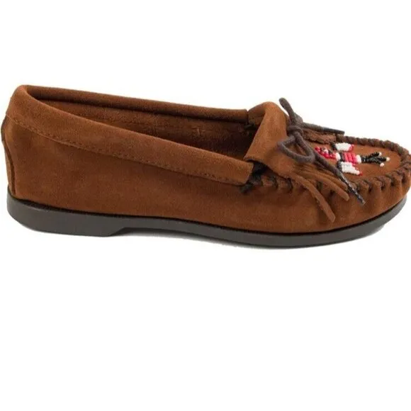 Minnetonka Women's Leather Moccasin W/ Thunderbird Beading Shoes Flats Sz 6 NWOB