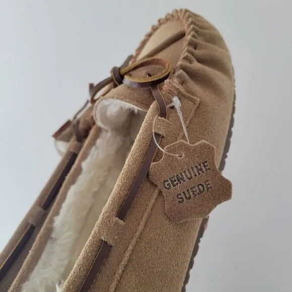 Minnetonka Women's Tan Moccasins Allie Junior Trapper Suede 8m NIB
