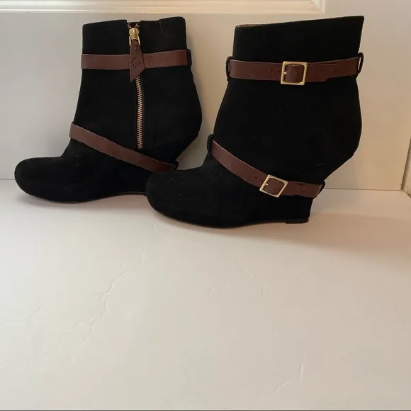 MISS ALBRIGHT ANTHROPOLOGIE NEW ANKLE BOOTS BLACK SUEDE BROWN LEATHER ZIPPER 8