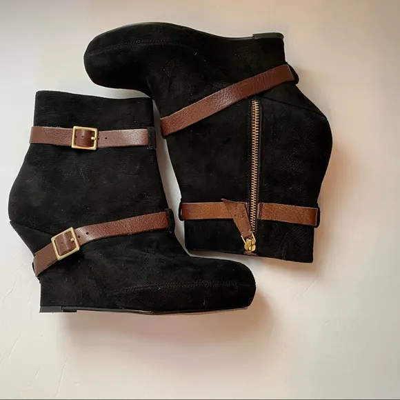 MISS ALBRIGHT ANTHROPOLOGIE NEW ANKLE BOOTS BLACK SUEDE BROWN LEATHER ZIPPER 8