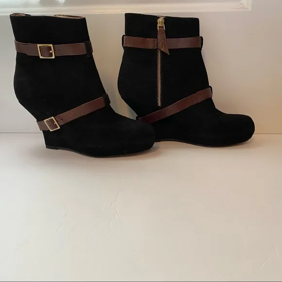 MISS ALBRIGHT ANTHROPOLOGIE NEW ANKLE BOOTS BLACK SUEDE BROWN LEATHER ZIPPER 8