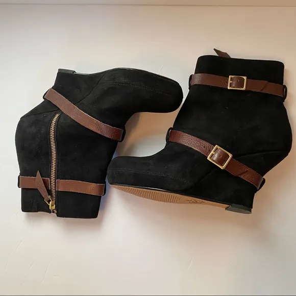 MISS ALBRIGHT ANTHROPOLOGIE NEW ANKLE BOOTS BLACK SUEDE BROWN LEATHER ZIPPER 8