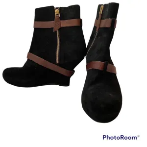 MISS ALBRIGHT ANTHROPOLOGIE NEW ANKLE BOOTS BLACK SUEDE BROWN LEATHER ZIPPER 8