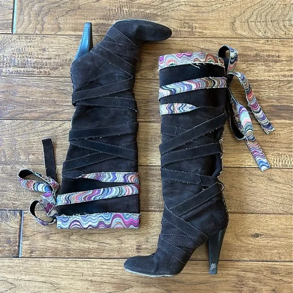Missoni Suede Leather Tall Shaft Boots Brown Heeled Size 38.5 EU / 8.5 US
