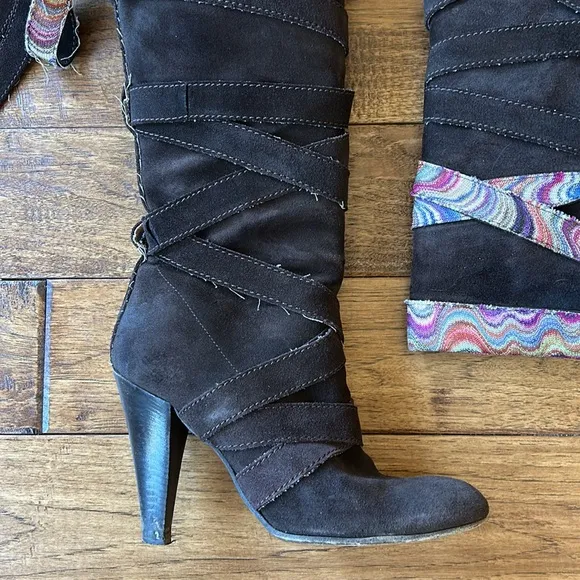 Missoni Suede Leather Tall Shaft Boots Brown Heeled Size 38.5 EU / 8.5 US