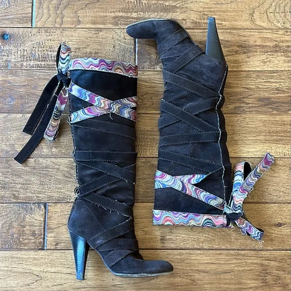 Missoni Suede Leather Tall Shaft Boots Brown Heeled Size 38.5 EU / 8.5 US