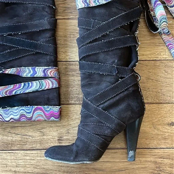 Missoni Suede Leather Tall Shaft Boots Brown Heeled Size 38.5 EU / 8.5 US