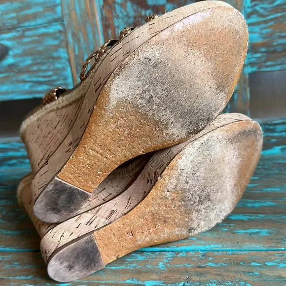 Miu Miu Leather Metallic Gold/Bronze Strappy Espadrille Sandals Cork Size 37