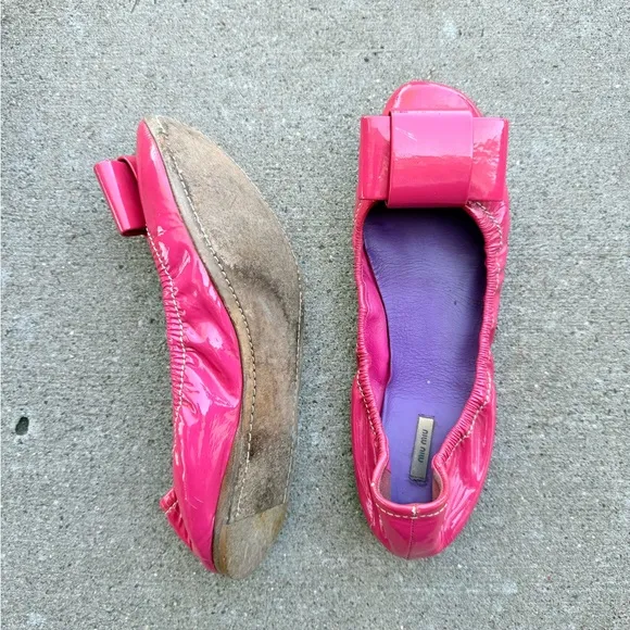Miu Miu Patent Leather Ballet Flats Pink womens size 38