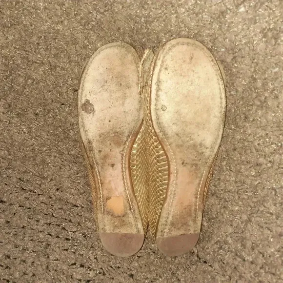 MIU MIU-PRADA Gold/Tan Snakeskin Leather Flats-Bow