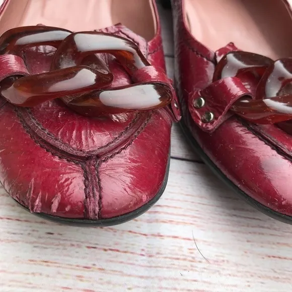 Miu Miu Red Flats With Tortoise Lucite Chain
