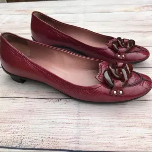 Miu Miu Red Flats With Tortoise Lucite Chain
