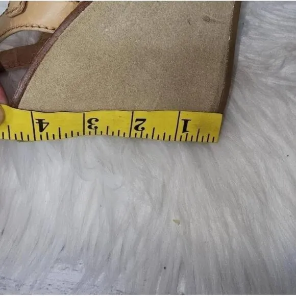 Miu Miu Tan Leather Suede Open Toe Strappy Wedge Sandals Size 37.5