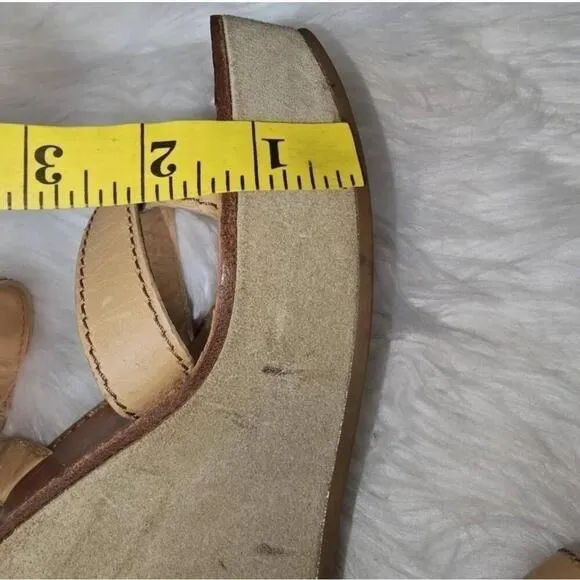 Miu Miu Tan Leather Suede Open Toe Strappy Wedge Sandals Size 37.5