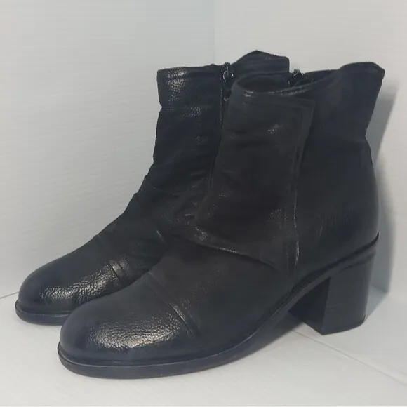Miz Mooz Jordy Leather Heeled Boots Black Women's Size EU 39