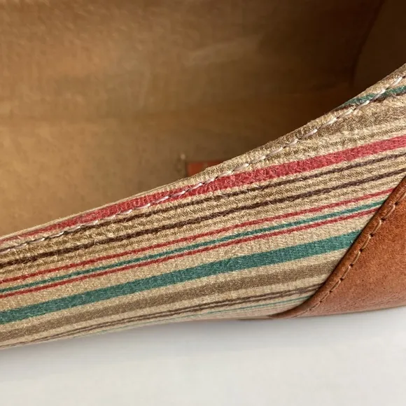 Miz Mooz Kazu Flats Brown Leather Pinstripe Accent Shoes W/ Ankle Straps size 7