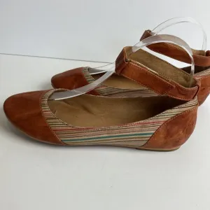 Miz Mooz Kazu Flats Brown Leather Pinstripe Accent Shoes W/ Ankle Straps size 7