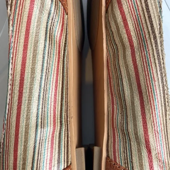 Miz Mooz Kazu Flats Brown Leather Pinstripe Accent Shoes W/ Ankle Straps size 7