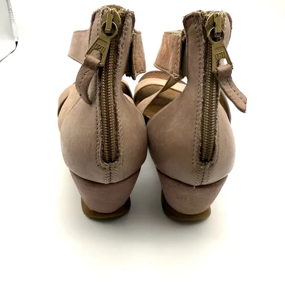 Miz Mooz Molly Pink Metallic Leather Cross Ankle Strap Wedge Sandals EU 39