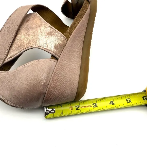 Miz Mooz Molly Pink Metallic Leather Cross Ankle Strap Wedge Sandals EU 39