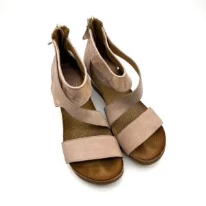 Miz Mooz Molly Pink Metallic Leather Cross Ankle Strap Wedge Sandals EU 39