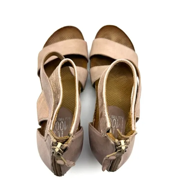 Miz Mooz Molly Pink Metallic Leather Cross Ankle Strap Wedge Sandals EU 39