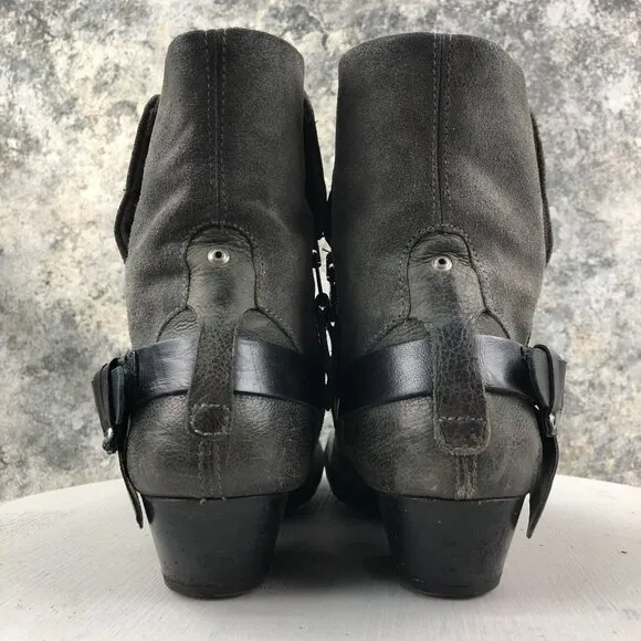 Miz Mooz Women's Size 41 (9.5-10) Evelyn Grey Waxed Suede Steampunk Ankle Boots