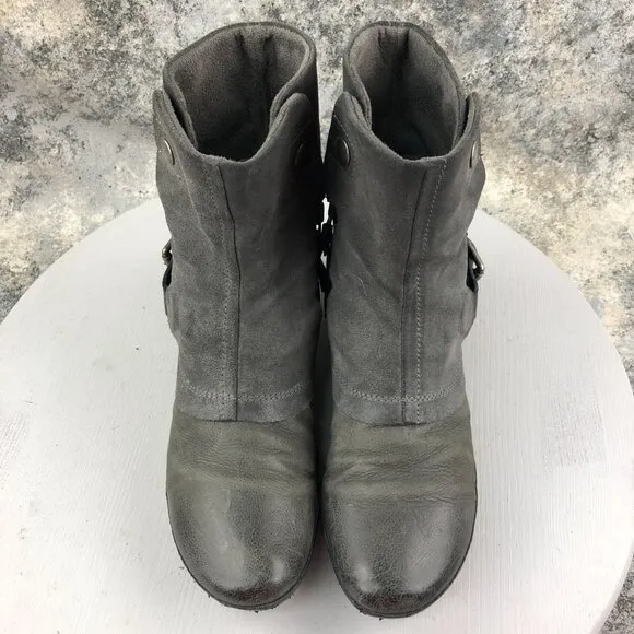 Miz Mooz Women's Size 41 (9.5-10) Evelyn Grey Waxed Suede Steampunk Ankle Boots