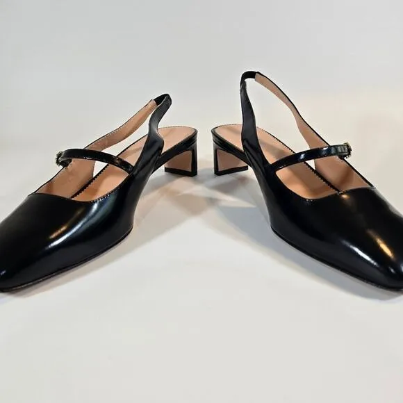 MM J.Crew Black Layla Slingback Mary Jane Heel Spazzolato Leather 8.5 Square Toe