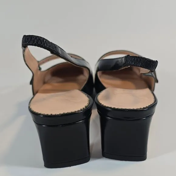 MM J.Crew Black Layla Slingback Mary Jane Heel Spazzolato Leather 8.5 Square Toe