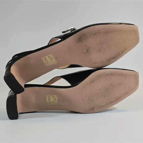 MM J.Crew Black Layla Slingback Mary Jane Heel Spazzolato Leather 8.5 Square Toe