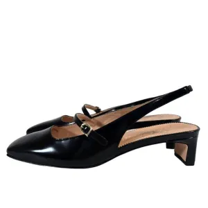 MM J.Crew Black Layla Slingback Mary Jane Heel Spazzolato Leather 8.5 Square Toe