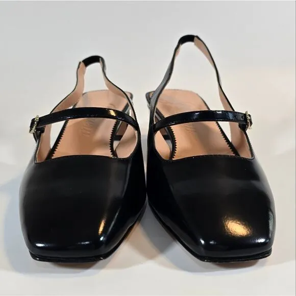 MM J.Crew Black Layla Slingback Mary Jane Heel Spazzolato Leather 8.5 Square Toe