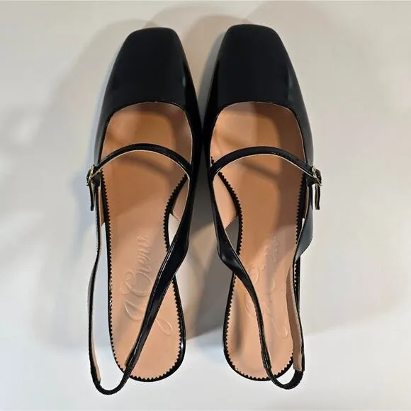 MM J.Crew Black Layla Slingback Mary Jane Heel Spazzolato Leather 8.5 Square Toe