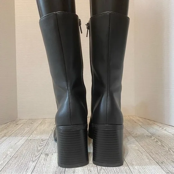 Monki- Black Elma Lace Up Vegan Leather Heeled Boots- Sz. 39